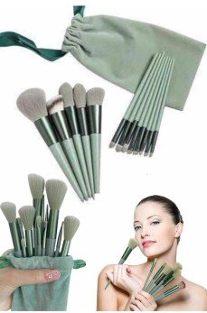 Makyaj Fırça Seti Yeşil 13 Parça Fondöten Fırçası Allık Fırçası Far Fırçası