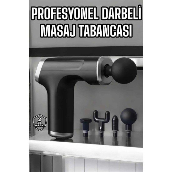 Masaj Tabancası 4 Başlıklı Kas ve Vücut Ağrıları İçin Şarjlı Darbeli