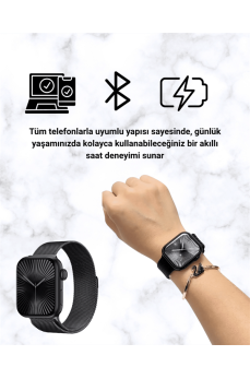 Mini Series 10 Akıllı Saat | 3 Kordon + Bileklik Hediyeli, Tüm Telefonlarla Uyumlu