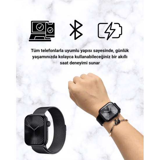 Mini Series 10 Akıllı Saat | 3 Kordon + Bileklik Hediyeli, Tüm Telefonlarla Uyumlu Mini Series 10 Akıllı Saat | 3 Kordon + Bileklik Hediyeli, Tüm Telefonlarla Uyumlu