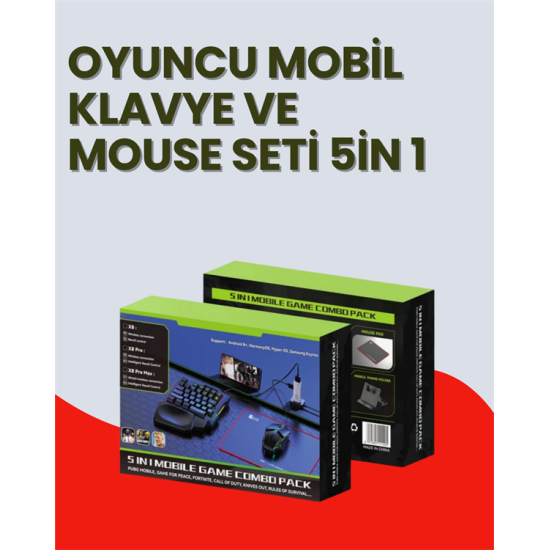 Mobil Uyumlu Klavye Mouse Seti – PUBG ve FPS Oyunları İçin 5'i 1 Arada Oyun Kiti