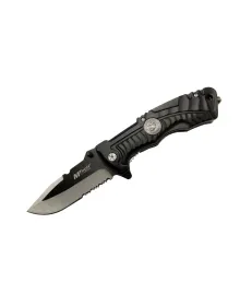 Mtech 4-12-2 Siyah Kurtarma / Kamp Çakısı 21cm- Yarı Otomatik, Testere Detaylı, Cam Kırma Aparatlı, Kemerlikli