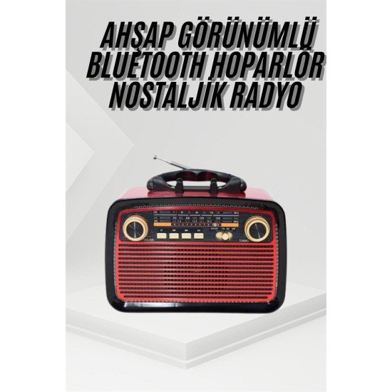 Nostalji Radyo Bluetooth Hoparlör USB-SD Kart Giriş Led Fener Işıklı Bataryalı Pilli