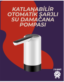 Otomatik Damacana Su Pompası | 40-80 Saniye Zaman Ayarlı | %90 Açılabilir Hijyenik Tasarım | Şarjlı ve Portatif