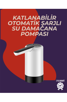 Otomatik Damacana Su Pompası | 40-80 Saniye Zaman Ayarlı | %90 Açılabilir Hijyenik Tasarım | Şarjlı ve Portatif