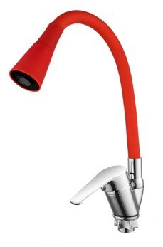 Oynar Başlıklı Çelik Spiral Üzeri Silikon Kaplama Musluk Başlığı Kobra Fonksiyonlu Musluk - Kırmızı