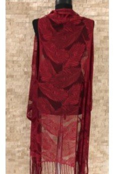 Pareo Dantel Yelek Mayo Bikini Üzeri Yaprak Desenli Püsküllü Plaj Elbisesi - Bordo