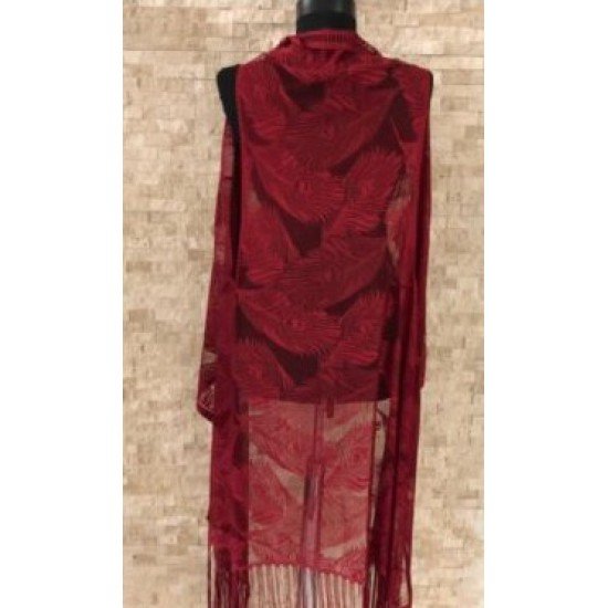 Pareo Dantel Yelek Mayo Bikini Üzeri Yaprak Desenli Püsküllü Plaj Elbisesi - Bordo Pareo Dantel Yelek Mayo Bikini Üzeri Yaprak Desenli Püsküllü Plaj Elbisesi - Bordo