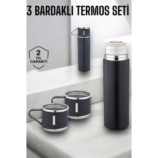 Paslanmaz Çelik 3’lü Termos Seti Vakumlu ve 8 Saat Isı Koruma