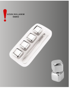 Yeniden Kullanılabilir 304 Çelik Metal Buz Küpleri 4'lü Set