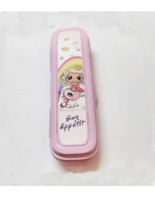 Pembe Multi Renkli Kapaklı Kalemlik Kutusu -Çanta İçi Saklama - Diş Fırçası - Makyaj Fırçası Kutu