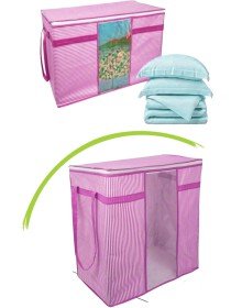 Pencereli Saklama Hurcu - Pembe Beyaz Çizgili