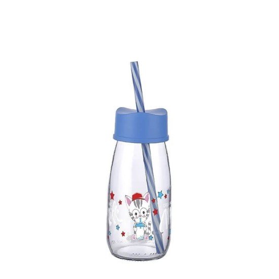 Pipetli Su Ve Süt Şişesi Cam 250 ML - Mavi Pipetli Su Ve Süt Şişesi Cam 250 ML - Mavi