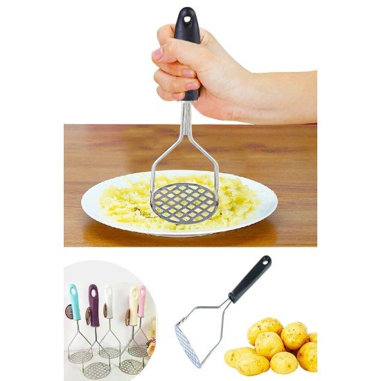 Plastik Saplı Delikli Metal Paslanmaz Patates Muz Yumurta Ezici Püre Yapıcı Plastik Saplı Delikli Metal Paslanmaz Patates Muz Yumurta Ezici Püre Yapıcı