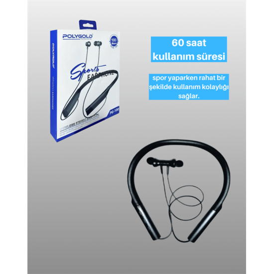 Polygold PG-100 Boyun Askılı Kablosuz Kulaklık – 200 Saat Bekleme Süresi, Stereo Ses, Mikrofonlu Polygold PG-100 Boyun Askılı Kablosuz Kulaklık – 200 Saat Bekleme Süresi, Stereo Ses, Mikrofonlu