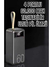 Powerbank 60.000 Mah Hızlı Şarj 4 Çıkışlı Uzun Şarj Süreli Dijital Göstergeli