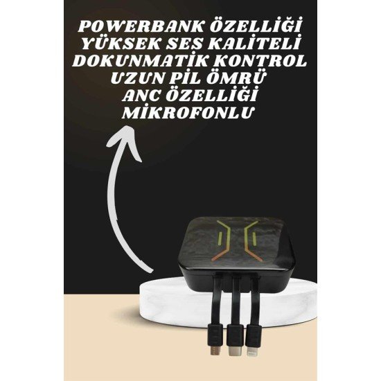 Powerbank Kulaklık ve 7 Kordonlu Akıllı Saat Çoklu Şarj Girişi Bluetooth Bağlantılı