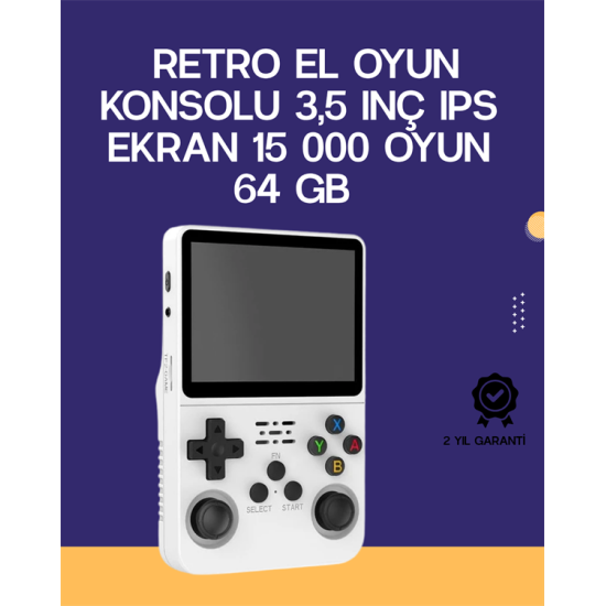 R36S Retro El Konsolu 64 GB – 15.000 Oyun, Geniş Platform Desteği, 3.5” IPS Ekran