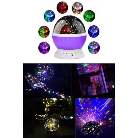 Renkli Yıldızlı Gökyüzü Projeksiyon Gece Lambası Pilli ve USB Kablolu