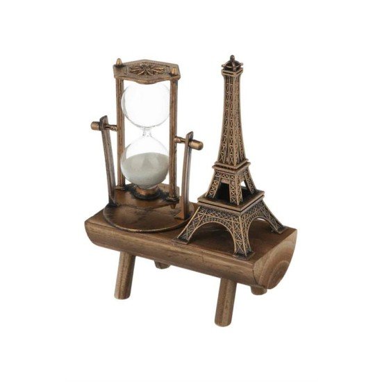 Retro Eyfel Kulesi Ve Kum Saati Dekoratif Ahşap Görünümlü Masa Biblosu Retro Eyfel Kulesi Ve Kum Saati Dekoratif Ahşap Görünümlü Masa Biblosu