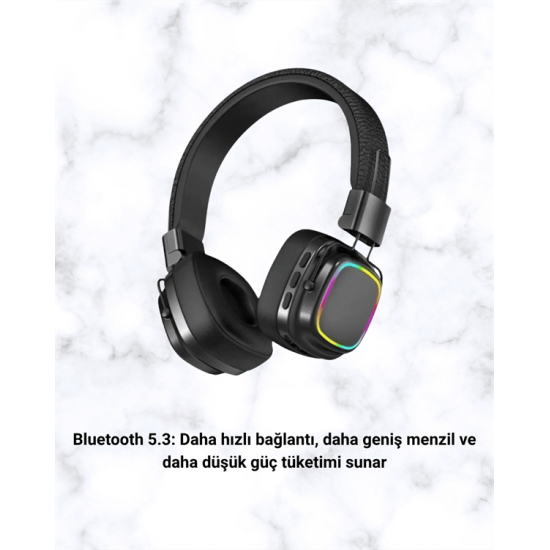 RGB Işıklı Katlanabilir Bluetooth 5.3 Kulak Üstü Kulaklık