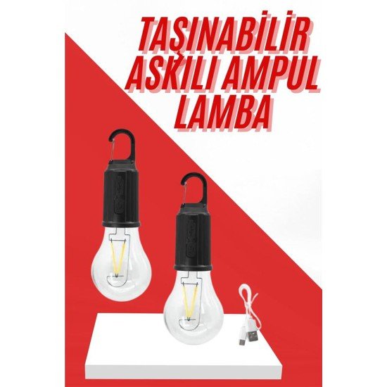Şarjlı Aydınlatma Ampul Tasarımlı Ambians Işık Askılı Kamp Lambası