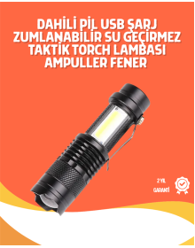 Şarjlı LED El Feneri - 14500 Pil Dahil, 4 Işık Modu, Mini Boy