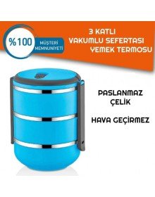 Sefer Tası Yemek Termosu Saklama Kabı Termosu 3lü - Mavi