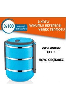 Sefer Tası Yemek Termosu Saklama Kabı Termosu 3lü - Mavi