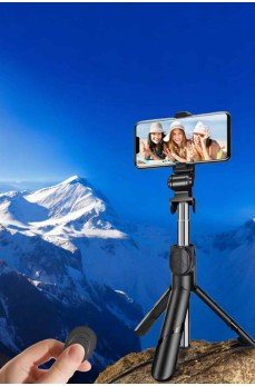 Selfie Çubuğu Tripod Kumandalı Telefon Tutucu Siyah