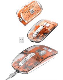 Sessiz Tıklama Çift Modlu Bluetooth Ve Alıcı Şeffaf Mouse Fare