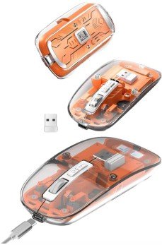 Sessiz Tıklama Çift Modlu Bluetooth Ve Alıcı Şeffaf Mouse Fare