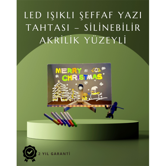 Şık ve Modern LED Pano – Neon Işıklı Silinebilir Akrilik Yazı Tahtası, 7 Renkli Kalem Dahil