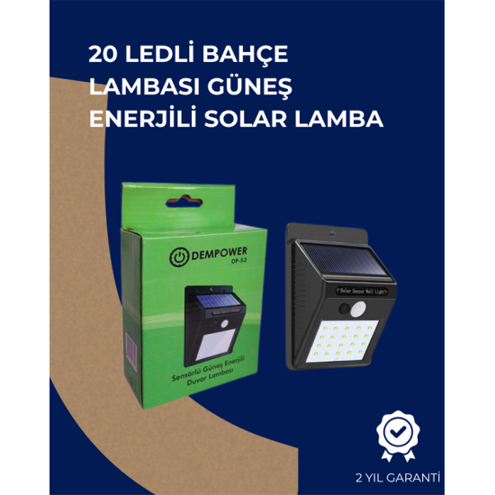 Solar Enerjili 20 LED Duvar Lambası | Hareket Sensörlü, Su Geçirmez, Kablo Gerektirmez