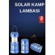 Solar Şarjlı Kamp Lambası Güneş Enerjili Kızaklı Kamp Feneri Çadır Feneri Led Işıldak