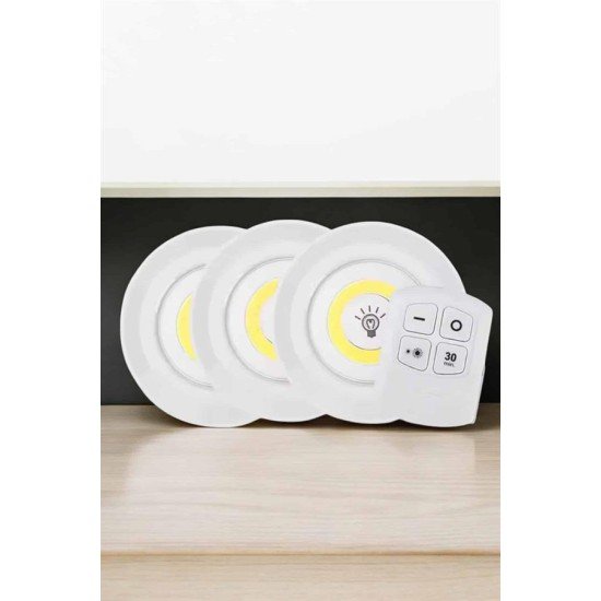 Spot Lamba Led Işık 3'lü Uzaktan Kumandalı Pilli Yapışkanlı Kablosuz Spot Lamba Led Işık 3'lü Uzaktan Kumandalı Pilli Yapışkanlı Kablosuz