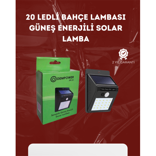 Su Geçirmez 20 LED Solar Aydınlatma | Dış Mekan için PIR Hareket Sensörü ile Akıllı Işık