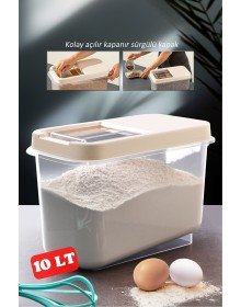 Sürgülü Kapaklı 10 LT Erzak Bakliyat Un Şeker Saklama Kabı