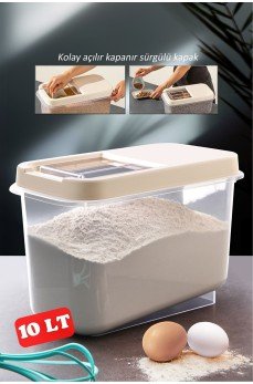 Sürgülü Kapaklı 10 LT Erzak Bakliyat Un Şeker Saklama Kabı