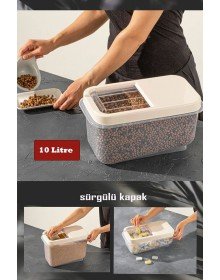 Sürgülü Kapaklı 10 LT Erzak Bakliyat Un Şeker Saklama Kabı