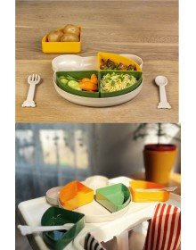 Tabldot Mama Tabağı Çıkarılabilir Kaseli -Tepsili 4 Bölmeli Çatal Kaşıklı Ayıcık Beslenme Kabı