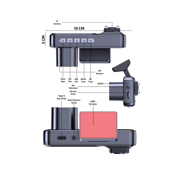 1080p Ön, 720p Arka ve İç Kamera ile %100 Kapsama – Gece Görüşlü Araç Kamerası