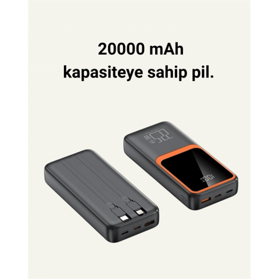 Taşınabilir Şarj Cihazı 20000 mAh | 22.5W Hızlı Şarj + Dijital Ekran + Kablo Dahil