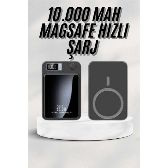 Taşınabilir Şarj Magsafe Powerbank 10.000 mAh Hızlı Şarj Led Göstergeli Kablosuz