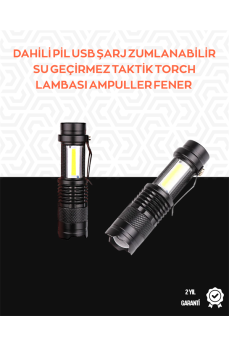 Taşınabilir Şarjlı LED Fener - 4 Modlu, 2000LM, Ayarlanabilir Odak