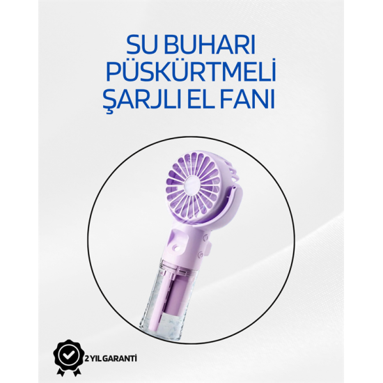 Taşınabilir Şarjlı Su Sisi Püskürtmeli Mini El Fanı – 4 Hız Ayarı, Tip-C Şarjlı, Sessiz Motor