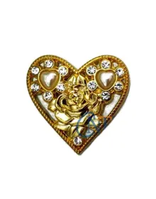 Taşlı Kalp Broş, Kutu, Sandık Süsü - Sarı, 1 Adet