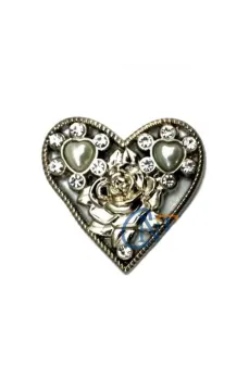 Taşlı Kalp Broş, Kutu, Sandık Süsü - Nikel, 1 Adet