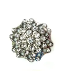 Taşlı Yuvarlak Broş, Sandık Süsü 4,5 cm - Nikel, 10 Adet