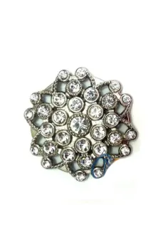 Taşlı Yuvarlak Broş, Sandık Süsü 4,5 cm - Nikel, 10 Adet